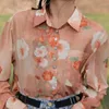 Chemisiers pour femmes Tops pour femmes et Vintage à manches longues boutonné Tie Dye imprimé floral chemise orange mode coréenne automne 2022 vêtements pour femmes