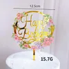 Festive Supplies Flowers Cake Topper Happy Birthday Gold Bird Party Insert Acrylic Decoration Wedding Cakes Dessert Decor