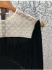Casual Dresses Top Quality 2022 Autumn Winter Dress Women Tulle Mesh Beading Deco Long Sleeve Mid-Calf Length Black Velvet Vestidos