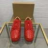 Toppmens Stylish Studded Shoes Handgjorda riktiga läderdesigner Rock Style unisex Red Soles Shoes Luxury Fashion Womens Diamond Incrusted Casual Shoe 00146