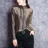 Bloups feminina Blusa de gola alta feminino Tops elegante moda de maneira brilhante lantejoulas de manga longa de manga comprida camisa