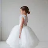 Flickaklänningar 100-150 cm tonårsklänning Barnkläderparti Elegant prinsessa Long Tulle Baby Girls Kids Spets Wedding Ceremony