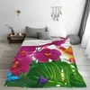 Coperte Coperta unica per amici di famiglia Fiori di orchidea floreali con farfalle di uccelli Super morbida e confortevole per il regalo di casa