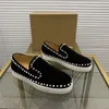 Top Mens Stylish Studded Buty ręcznie wykonane prawdziwe skórzane designerstwo w stylu skały unisex czerwone podeszwy buty luksusowy moda damska inkrustowane buty casual but 00174