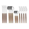 Ensembles de vaisselle Western couteau fourchette cuillère à café couverts ensemble de couverts 16 pièces en bois vaisselle réutilisable pour la cuisine en acier inoxydable