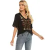 Women's Blouses Le Luz Floral Embroidery Blouse Shirt Black Vintage Summer Mexican Women Oversized 2xl Ethnic Woman Ladies Tops