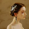 Mariage mariée cheveux noirs peigne fleur floral bandeau couronne diadème cristal strass balancent boucles d'oreilles ensemble de bijoux fête bal bling bijoux