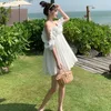 Casual Dresses White Summer Sexy Dress Women Beach Fashion Vacation Ruffles Strapless Short Mini Sweet Fluffy Pleated Vestido Femme