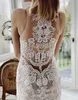 Abiti da sposa sexy boh￩mien sirena di pizzo appliques illusione del collo dell'equipa