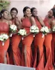 Bridesmaid Satin Dresses Halter Orange Dark Mermaid Floor Length Beach Side Slit Plus Size Wedding Guest Gowns Custom Made Formal Evening Wear
