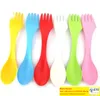 FLATWOY 3 I 1 Spoon Fork Cutter Travel Camping Vandring Picknickredskap Plastiska sporkkombinationer Tresing Gadget Cutsly Table Seary