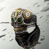 Cluster Rings Fashion Stainless Steel Ring Gold Color Cross Skull Titanium Punk Style Cool Men Finger