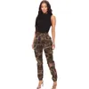 Calças femininas designer nova moda magro camo impresso buraco bolso design confortável casual elástico macacão 3 cores S-XXL