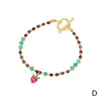 Charm Bracelets EYIKA Colorful Natural Stone Beads Zircon Fruit Strawberry Cherry Bracelet Heart Toggle Clasps Women Girl Children Jewelry