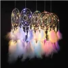 Fait à la main LED Lune Lumière Dream Catcher Plumes Voiture Maison Tenture Décoration Ornement Cadeau Dreamcatcher Wind Chime 10 Couleurs