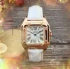 Small Square Roman Dial Iced Out Watches Genuine Leather Belt Quartz Movement Watch Gift Party Business Casual Wristwatch Clock