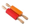 Silicone Rolling Pin Wood Handle Non-stick Dough Roller Parent Child DIY Baking Pastry Tools