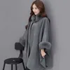 QNPQYX Winter Nep Bontjas Vrouwen Poncho Jas Dames Vleermuis Mouw Warme Cape Overjas Lange Mantel Uitloper Casual sjaal Vrouwelijke