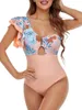 Kadın Mayo Kadınlar Bodysuit Bikini Mayo Çiçek Baskı Bir Omuz Fırlatılmış Kolsuz Sırtsız Yüzme Plaj Giyim