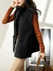 여자 조끼 2022 가을 숙녀 조끼 패션 큰 포켓 모직 재킷 탑 디자인 느슨한 스탠드 업 칼라 양복 조끼 외부웨어 올해 매치