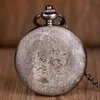 Pocket Watches Vintage Steampunk Gray Quartz Watch Dragon and Blood Men Kvinnor Halsbandskedja Pendantklocka