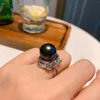 Klusterringar 2022 Trendiga 14mm Big Pearl High Carbon Diamond Justerbar ring för kvinnor Charms Party Fine Jewelry Gift Wedding Anniversary