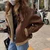 Women's Down 2022 Retro Thick Fur All-in-one Motorcycle Clothing Cotton Women's Lamb Wool Coat Winter Fahion Hip Hop Jacket