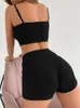 Kvinnors träningsdräkter sportiga solid ribbade tvådelar set kvinnor mager camisole grödor bodycon casual shorts matchande kostym kvinnliga kläder