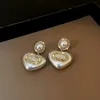 Famous Designer Double Ring Pendant Necklace Earrings 2 in 1 Set Heart Pearl Shape Luxury Fashion Jewelry Wedding