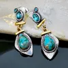 Boucles d'oreilles pendantes rétro plaqué or argent alliage de Zinc Turquoise Design Unique cadeaux accessoires de bijoux de ménage pour femmes