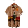 Men's Casual Shirts 2022 Cactus Desert Landscape Vintage Print Shirt Fashion Vacation Hawaiian Beach Summer Pocket For Men And Women