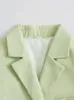 여자 정장은 봄 여자 패션 패션 등이없는 레이스 업 녹색 짧은 슬림 블레이저스 여성 긴 소매 하이 허리 여름 솔리드 자켓