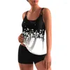 Damenbadebekleidung S-3XL Große Größe Frauen Färben Druck Gepolsterte Tank Tops Einfarbig Kordelzug Shorts Dame Sommer 2 stücke Badeanzüge