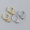 Studörhängen 925 Sterling Silver Shiny Colored Zircon Star Charms Hoop Female Dainty Jewelry