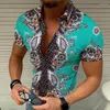 M￤ns avslappnade skjortor Summer Guitar Leopard 3D Print Shirt Men's Loose Short Sleeve Hawaiian Beach Overized Top