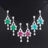 Dangle Earrings Emerald Gemstone Crystal Water Droplet Women Aesthetic Accessories Wedding Bridal Giftury Luxury Fashion Tassel Jewelry
