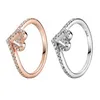 18K Rose Gold Blawling Wishbone Pierścień serca z oryginalnym pudełkiem do Pandora Autentyczna srebrna biżuteria ślubna dla kobiet dziewczyn