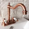 Bathroom Sink Faucets 360 Swivel Antique Red Copper Basin Faucet Tub Kitchen Double Handle Deck Mount And Cold Mixer Water Tap