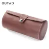OUTAD CYLINDER FORM 3 RUTS PU LￄDERVARKAR DISPLAY CASE BOXES LAGRING BOX Luxe Horloge Case Jewelry Organizer Dozen305M