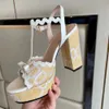 Lafite dokuma sandalet lüks tasarımcılar elbise ayakkabı nakış süslemeli ayak bileği kayış platform pompalar tıknaz yüksek topuklu sandal 12cm yüksek topuklu kadın sandal