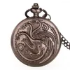 Pocket Watches Vintage Steampunk Gray Quartz Watch Dragon and Blood Men Kvinnor Halsbandskedja Pendantklocka