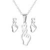 Necklace Earrings Set Korean Fashion Finger Heart Hand Pendant For Women Trendy Stainless Steel Show Your