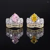 Cluster Rings Retro S925 Sterling Silver Yellow Water Droplet Pink Crystal Crown Luxurious Wedding Ring 2023 Trend Luxury Woman Jewelry