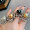 Cluster Rings White Zircon Pearl Butterfly Adjustable Opening Women's Ring 2022 Trend Banquet Party Accessories Wedding Anniversary Gift