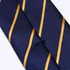 Bow Lays 2022 Fashion de la marca Hombres de alta calidad 5 cm Slim Gold Stripe Blue Business Traje formal Corbata para hombres con caja de regalo