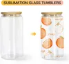 US Stock Coffee Tea Tumblers 16oz Glass Cup Set för Juice Beer Soda Drinks SubliMation Frosted Clear Glass Mugs With Bamboo Lid SS1227