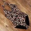 Kvinnors badkl￤der leopard en bit baddr￤kt kvinnor 2022 plus storlek str￤ng knut v hals baddr￤kt simning bodysuit monokini