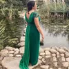 2023 dunkelgrüne Abendkleider Meerjungfrau Spitze applizierte Chiffon-Kappenärmel bodenlang Plus Size Falten Abendkleid formale benutzerdefinierte Vestidos