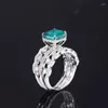 Cluster Rings Original 925 Sterling Silver Paired Emerald High Carbon Diamond Women's Luxury Quality Jewelry Vintage Wedding Anniversary