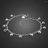 Anklets Fashion Cute Girl Bell Anklets.Women Solid 925 Silver Chains.Contracted 26cm Ball Anklets.Charming Lady Sterling Jewelry